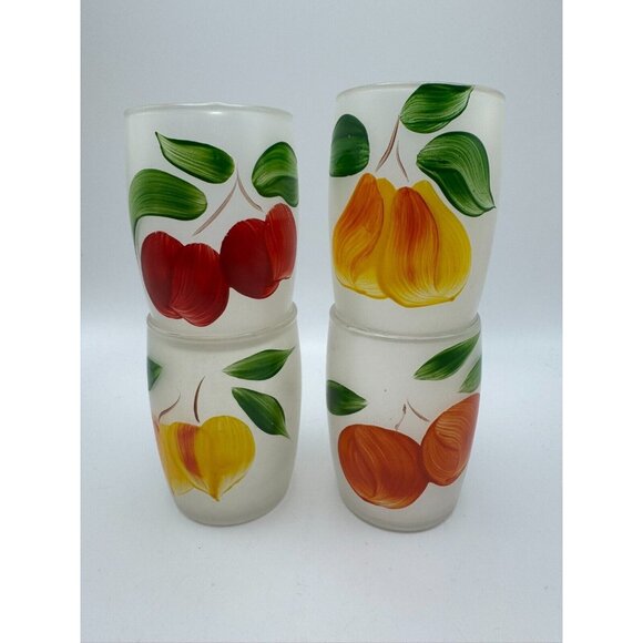 4 Bartlett Collins Gay Fad Handpainted Fruits juice glasses 3.25" Vintage - Picture 1 of 8